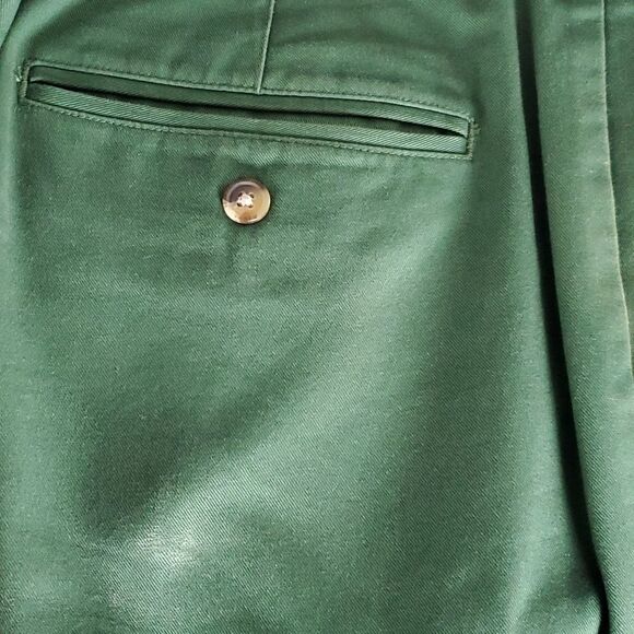 LANDS' END GREEN COTTON CHINO PANTS SIZE 36, WAIST 37, INSEAM 32 HOLIDAY (FLAWS) - Picture 7 of 11